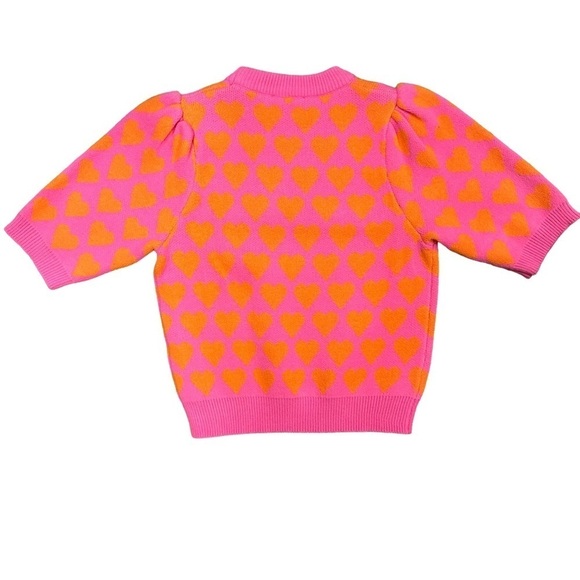 NWT THML Short Sleeve Heart Sweater Top Womens XS Pink Orange Valenti… - Picture 2 of 8